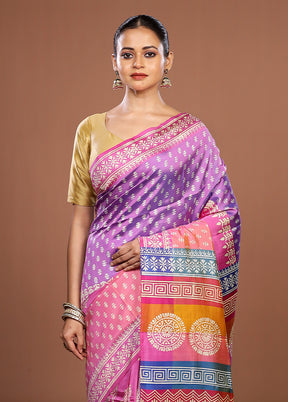 Pink Printed Silk Saree Without Blouse Piece