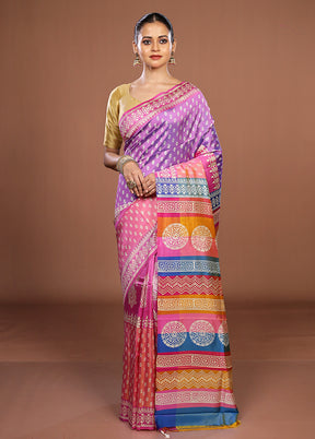 Pink Printed Silk Saree Without Blouse Piece