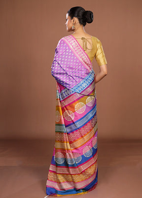 Pink Printed Silk Saree Without Blouse Piece