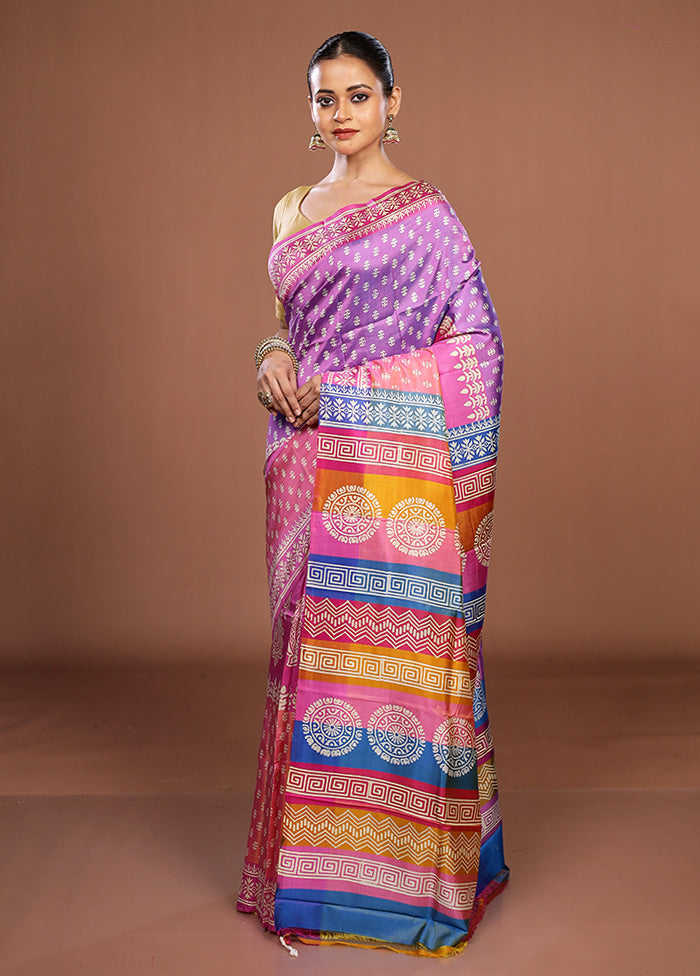 Pink Printed Silk Saree Without Blouse Piece