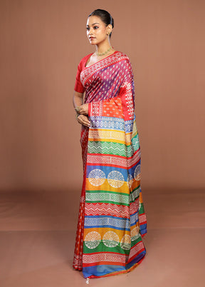 Rust Pure Bishnupuri Silk Saree With Blouse Piece