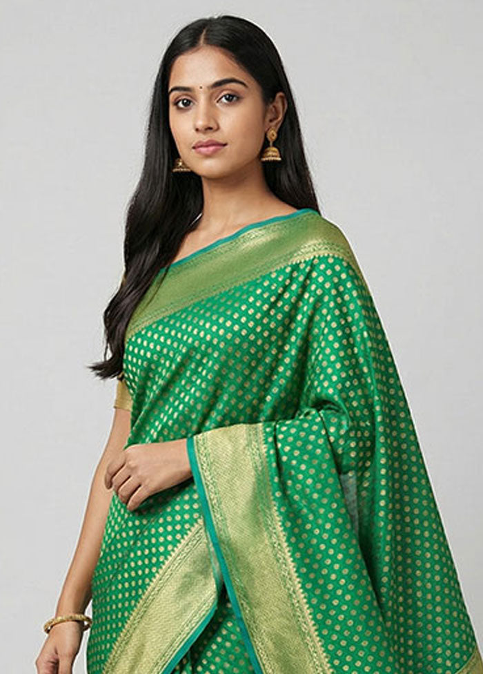 Green Kora Silk Saree With Blouse Piece