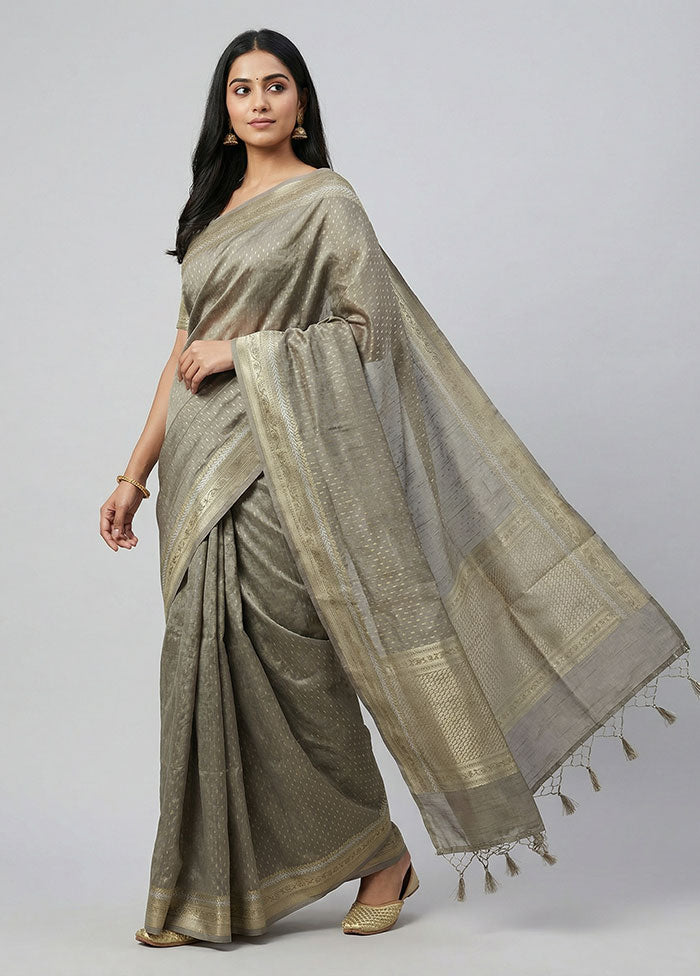 Cream Kora Silk Saree With Blouse Piece