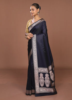 Blue Katan Silk Saree With Blouse Piece