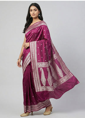 Purple Katan Silk Saree With Blouse Piece