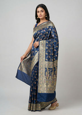Blue Banarasi Silk Saree With Blouse Piece