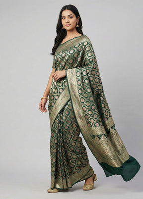 Green Banarasi Silk Saree With Blouse Piece