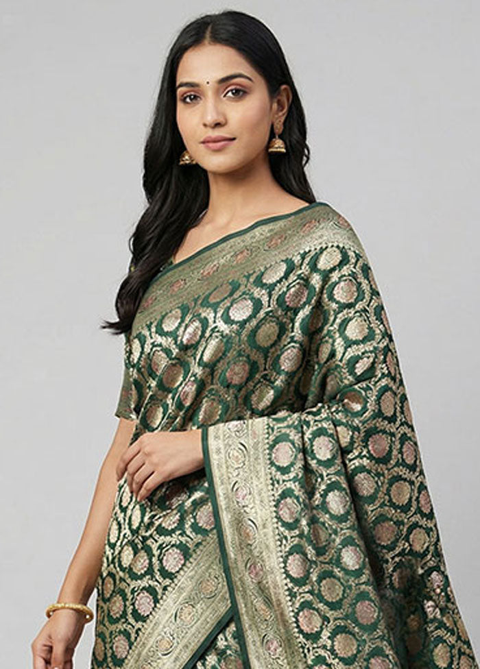 Green Banarasi Silk Saree With Blouse Piece