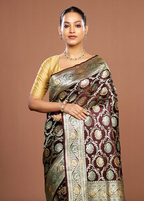 Maroon Banarasi Silk Saree With Blouse Piece