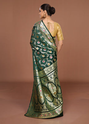 Green Banarasi Silk Saree With Blouse Piece