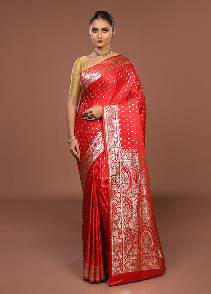 Red Banarasi Silk Saree With Blouse Piece