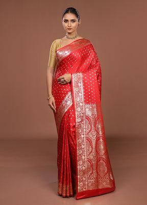 Red Banarasi Silk Saree With Blouse Piece