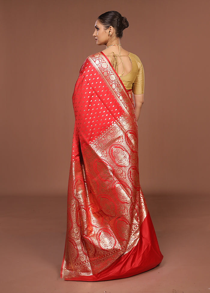 Red Banarasi Silk Saree With Blouse Piece