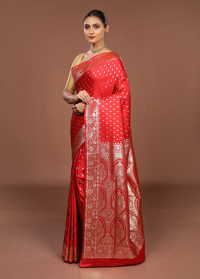 Red Banarasi Silk Saree With Blouse Piece