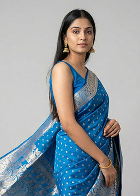Blue Banarasi Silk Saree With Blouse Piece