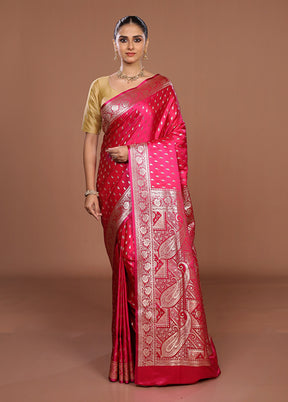 Pink Banarasi Silk Saree With Blouse Piece