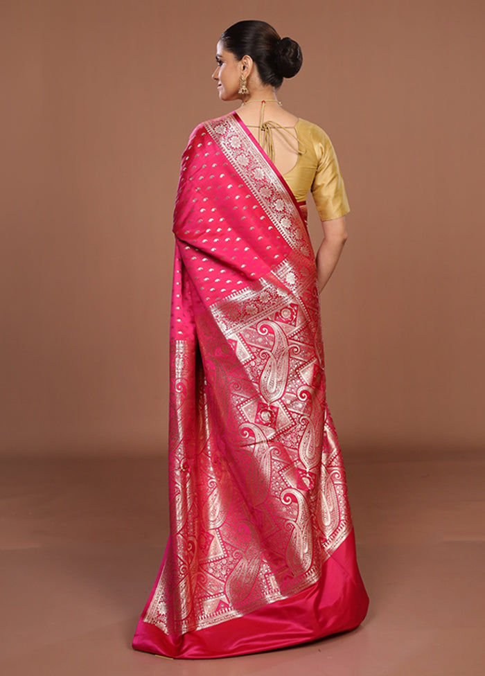 Pink Banarasi Silk Saree With Blouse Piece