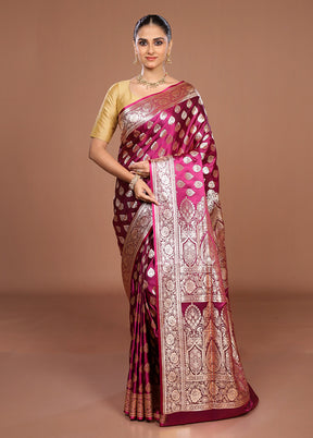 Purple Banarasi Silk Saree With Blouse Piece