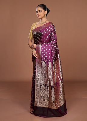 Purple Banarasi Silk Saree With Blouse Piece