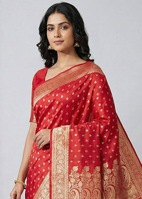 Red Banarasi Silk Saree With Blouse Piece