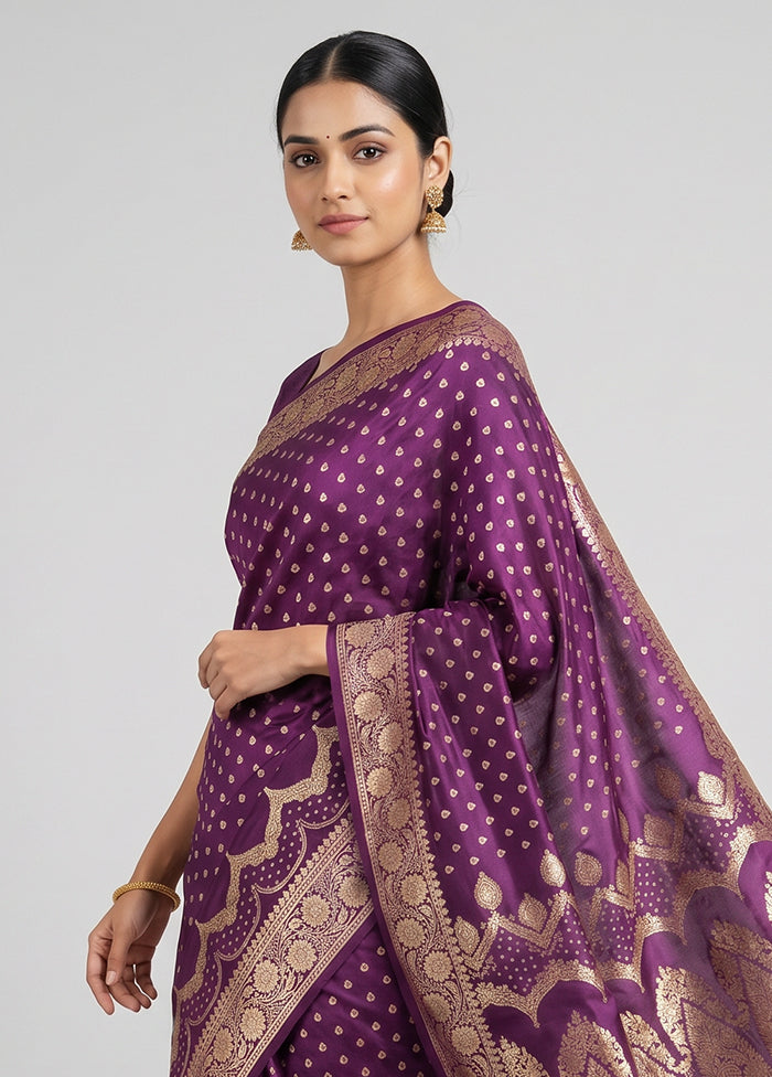 Purple Banarasi Silk Saree With Blouse Piece