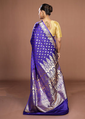 Blue Banarasi Silk Saree With Blouse Piece