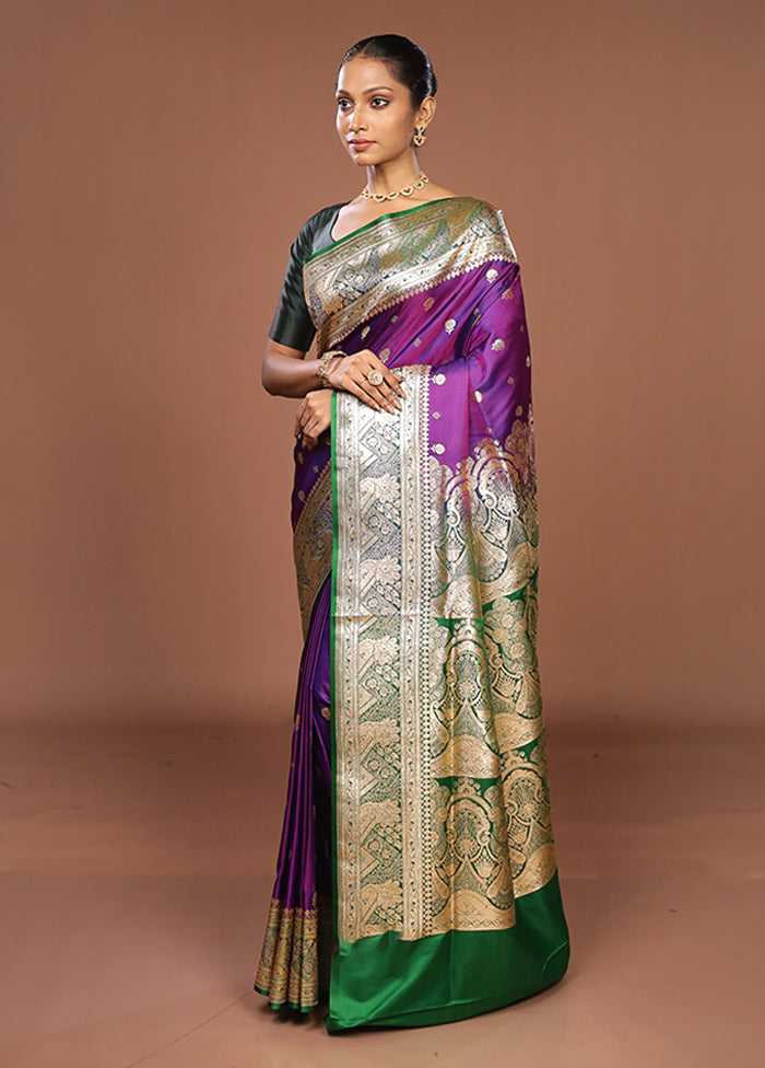 Purple Banarasi Silk Saree With Blouse Piece