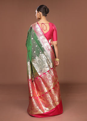 Green Banarasi Silk Saree With Blouse Piece