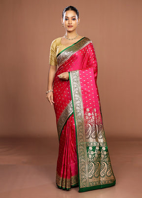 Pink Banarasi Silk Saree With Blouse Piece