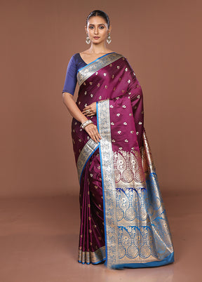 Purple Banarasi Silk Saree With Blouse Piece