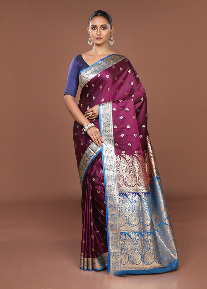 Purple Banarasi Silk Saree With Blouse Piece