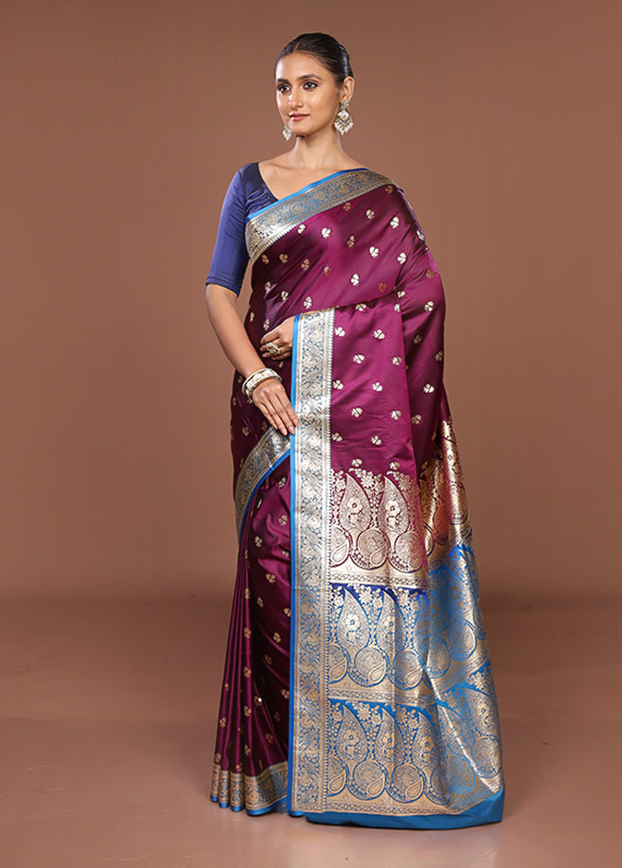 Purple Banarasi Silk Saree With Blouse Piece
