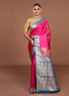 Pink Banarasi Silk Saree With Blouse Piece