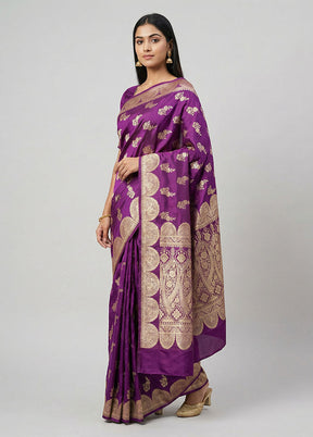 Purple Banarasi Silk Saree With Blouse Piece