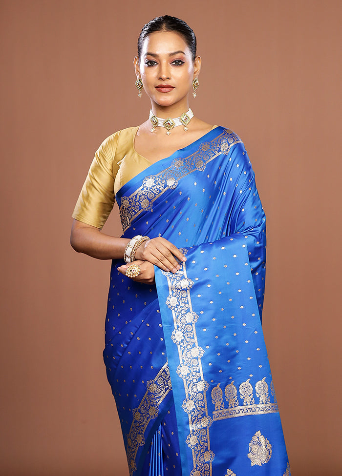 Blue Banarasi Silk Saree With Blouse Piece