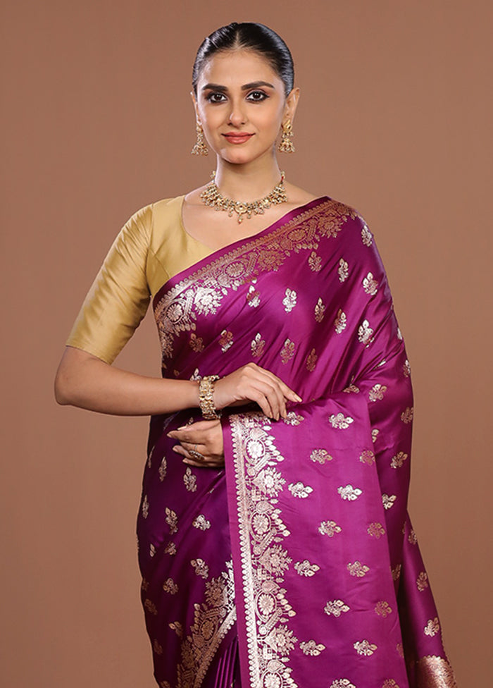 Purple Banarasi Silk Saree With Blouse Piece