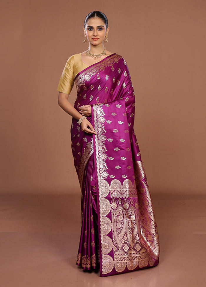 Purple Banarasi Silk Saree With Blouse Piece