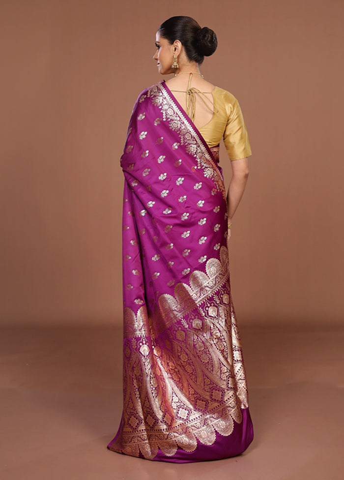 Purple Banarasi Silk Saree With Blouse Piece