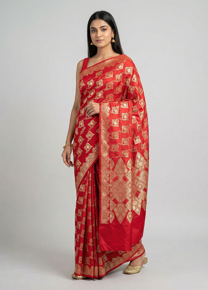 Maroon Banarasi Silk Saree With Blouse Piece