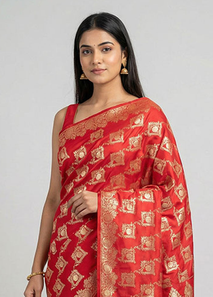 Maroon Banarasi Silk Saree With Blouse Piece