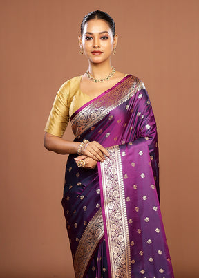 Purple Banarasi Silk Saree With Blouse Piece