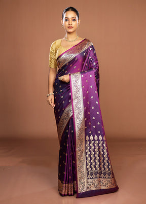 Purple Banarasi Silk Saree With Blouse Piece