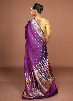 Purple Banarasi Silk Saree With Blouse Piece