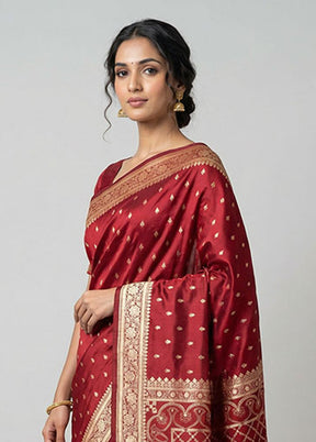 Maroon Banarasi Silk Saree With Blouse Piece