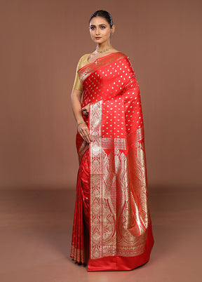 Red Banarasi Silk Saree With Blouse Piece