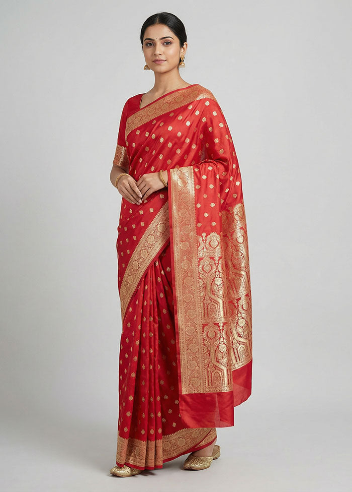 Red Banarasi Silk Saree With Blouse Piece