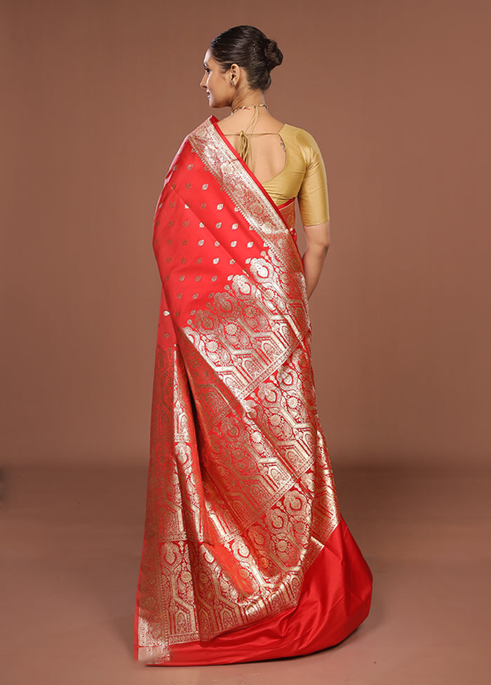 Red Banarasi Silk Saree With Blouse Piece