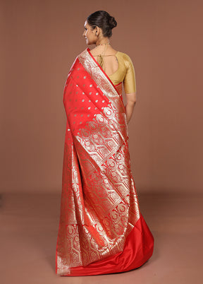 Red Banarasi Silk Saree With Blouse Piece