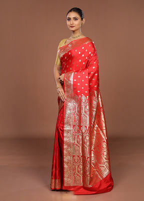 Red Banarasi Silk Saree With Blouse Piece