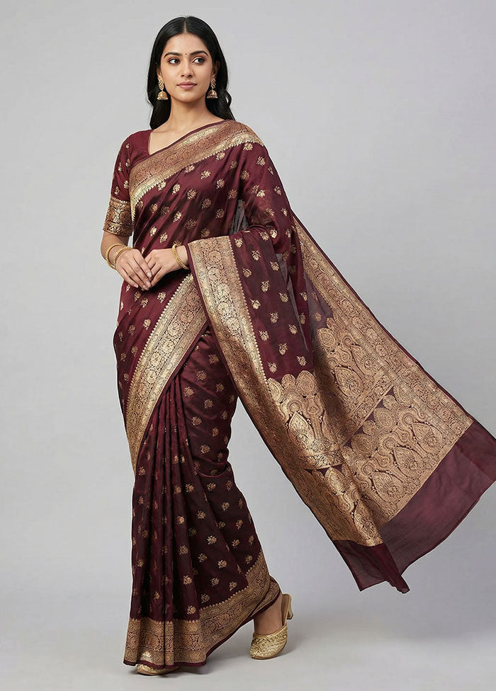 Maroon Banarasi Silk Saree With Blouse Piece